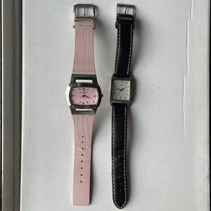 Bundle of 2 Leather Watches - Light Pink Kenneth Cole New York & Black Guess